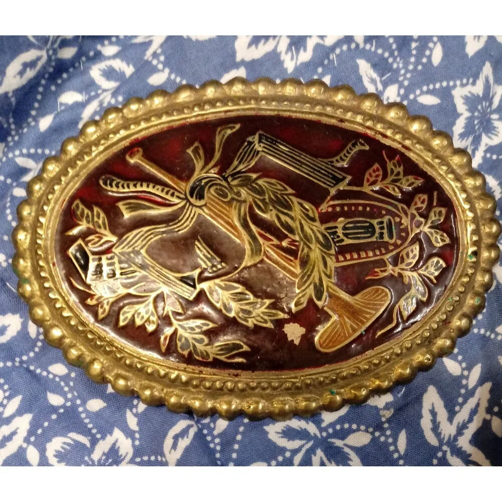 Ethnic Enameled Brass Belt Buckle - made in India - Musical Theme